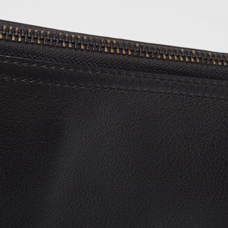 Pre Owned Kenzo Black Tiger Embroidered Leather Zip Flat Pouch