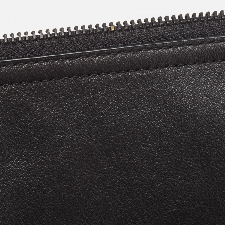 Pre Owned Kenzo Black Tiger Embroidered Leather Zip Flat Pouch