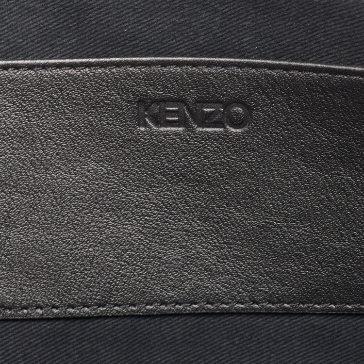 Pre Owned Kenzo Black Tiger Embroidered Leather Zip Flat Pouch