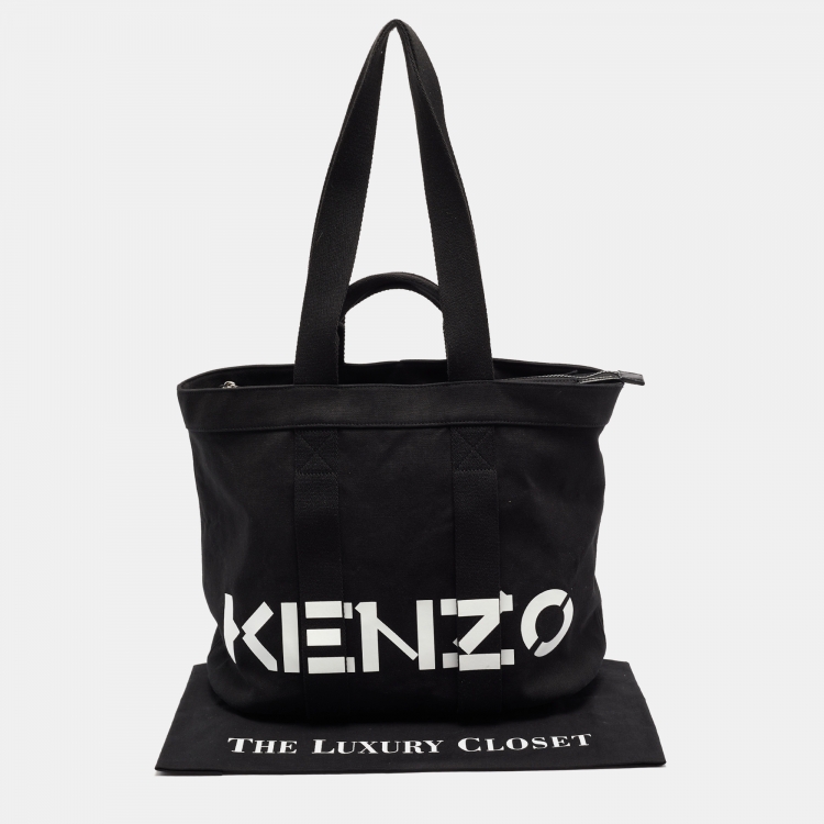 Pre Owned Kenzo Black/White Canvas Logo Shopper Tote