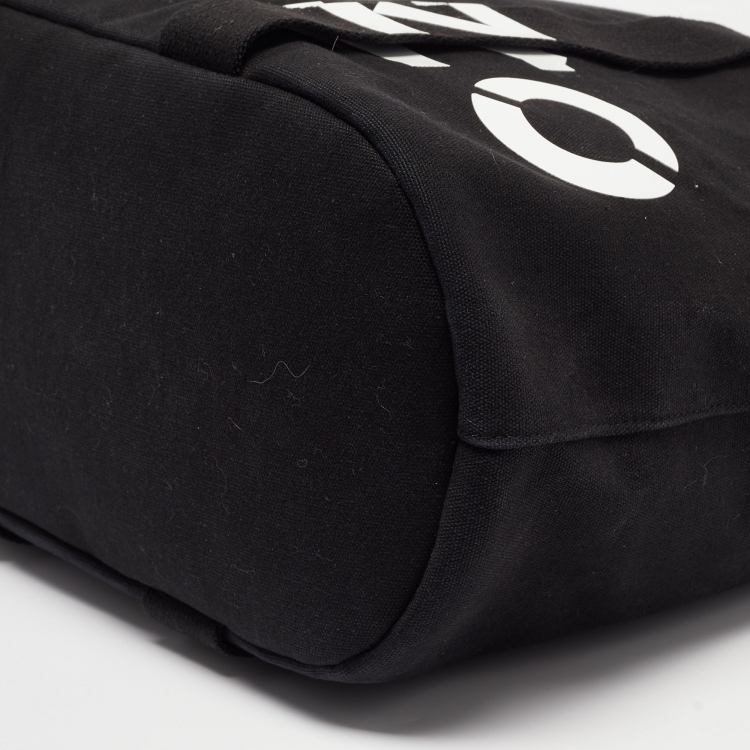 Pre Owned Kenzo Black/White Canvas Logo Shopper Tote