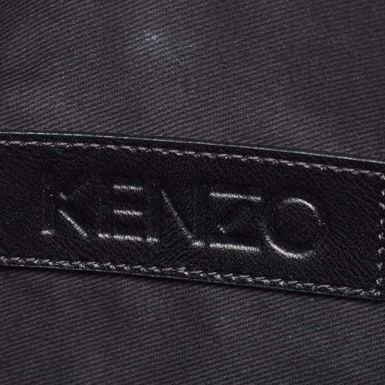 Pre Owned Kenzo Black Leather Logo Zipped Pouch