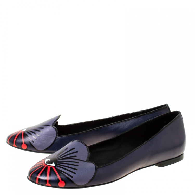 Pre Owned Kenzo Plum Eye Printed Leather Ballet Flats Size 41