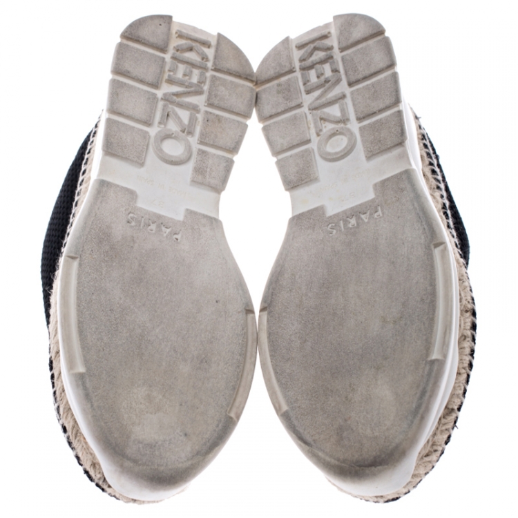 Pre Owned Kenzo Black Knit Stretch Fabric Espadrille Slip On Sneaker Size 37