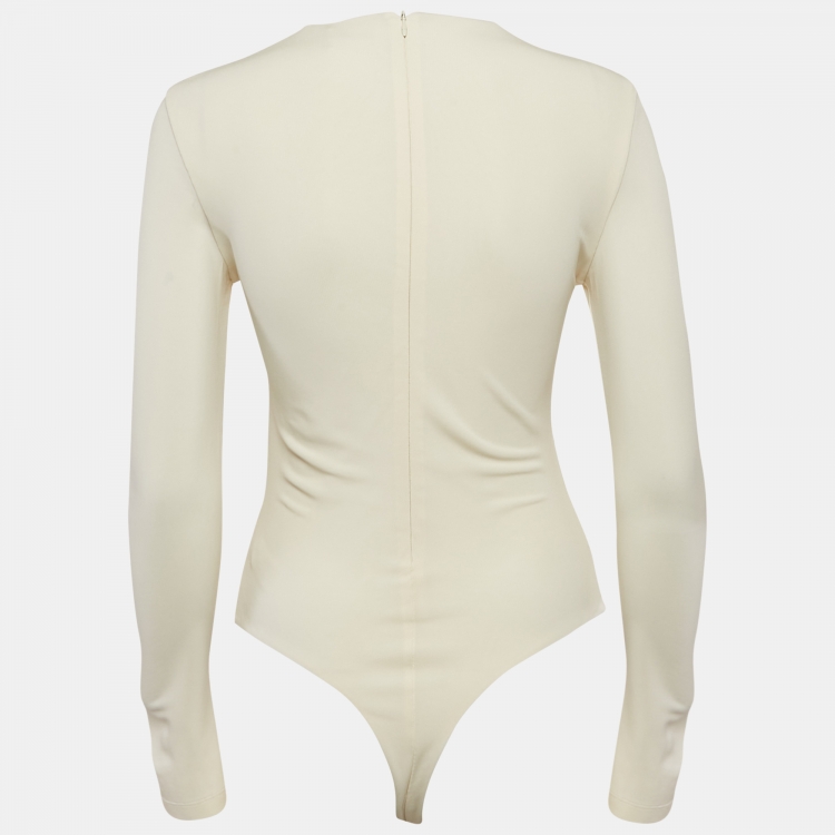 مملوكة مسبقًا Khaite Cream Jersey Long Sleeve Bodysuit M