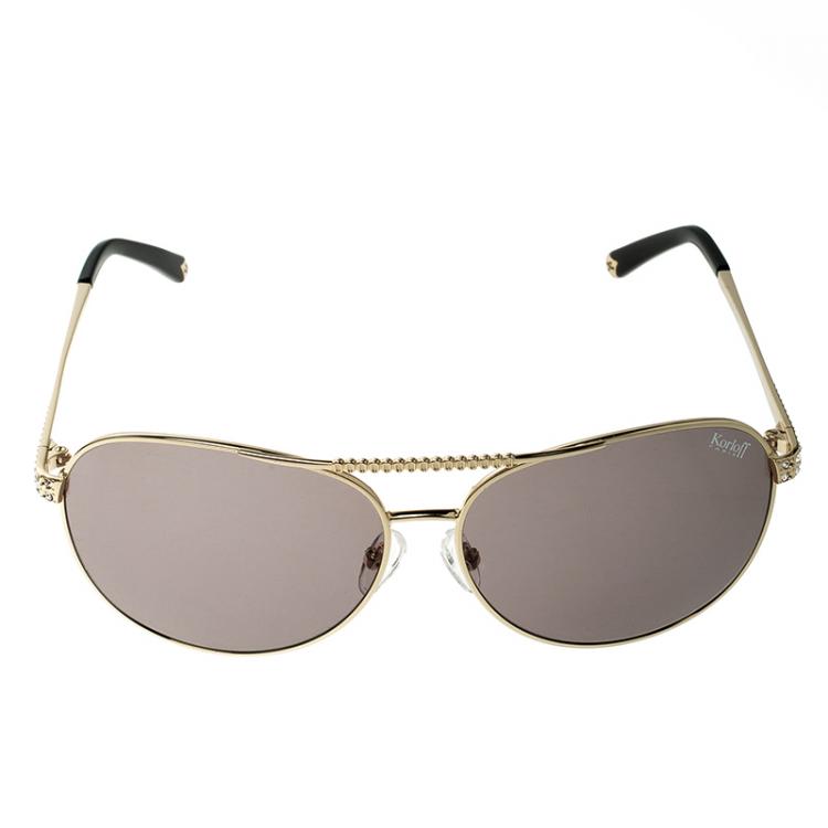 Pre Owned نظارة شمسية أفياتورز كورلوف KOR2024 بنية/ذهبية مزخرفة