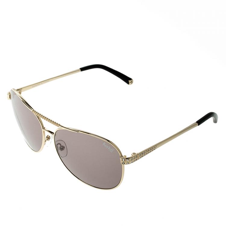 Pre Owned نظارة شمسية أفياتورز كورلوف KOR2024 بنية/ذهبية مزخرفة