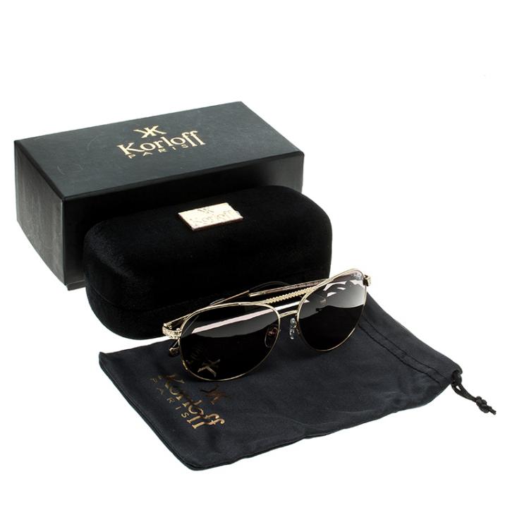 Pre Owned نظارة شمسية أفياتورز كورلوف KOR2024 بنية/ذهبية مزخرفة