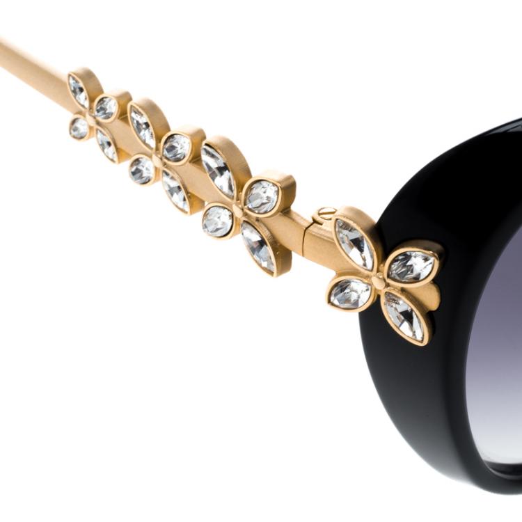 Pre Owned Korloff Black Gradient KOR2032 Crystal Embellished Butterfly Sunglasses