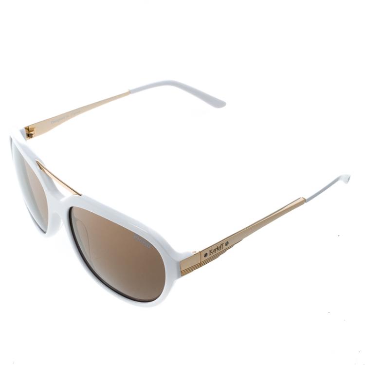 Pre Owned Korloff White Gold Mirror KOR2034 Aviator Sunglasses