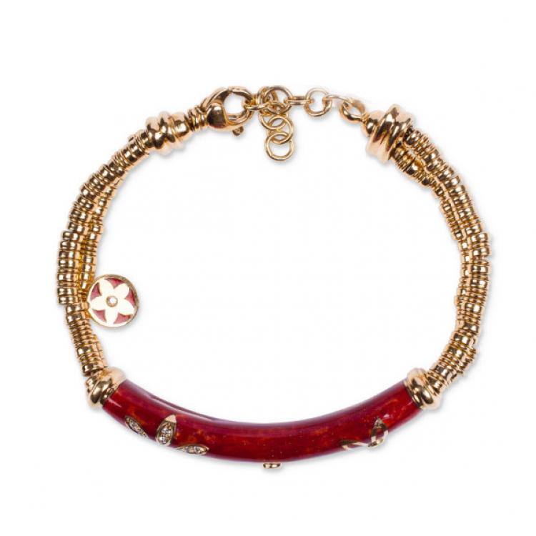 Pre Owned La Nouvelle Bague Red Enameled 18kt Yellow Gold and Silver Diamond Bracelet