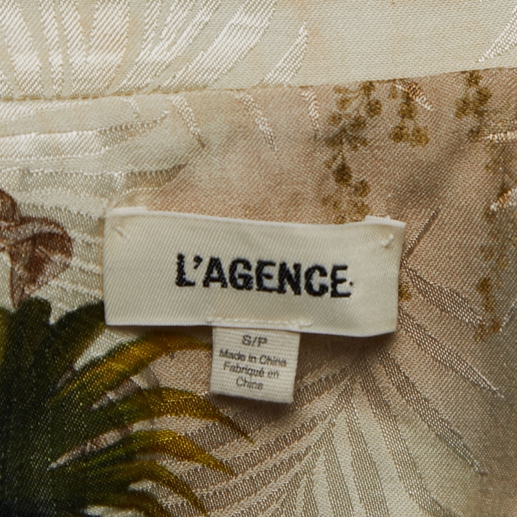 Pre Owned L'agence Beige 7 Green Safari Printed Wrap Top and Pants Set S