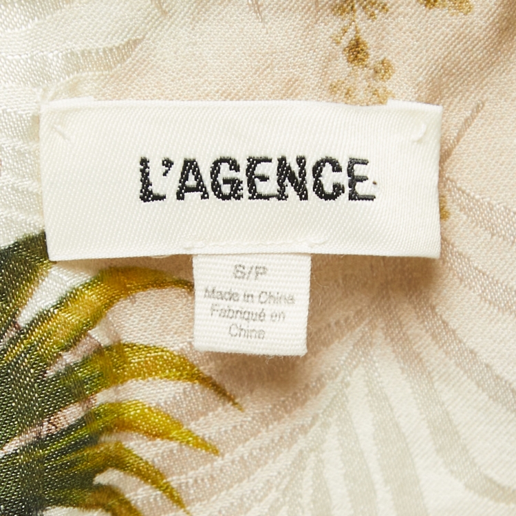 Pre Owned L'agence Beige 7 Green Safari Printed Wrap Top and Pants Set S