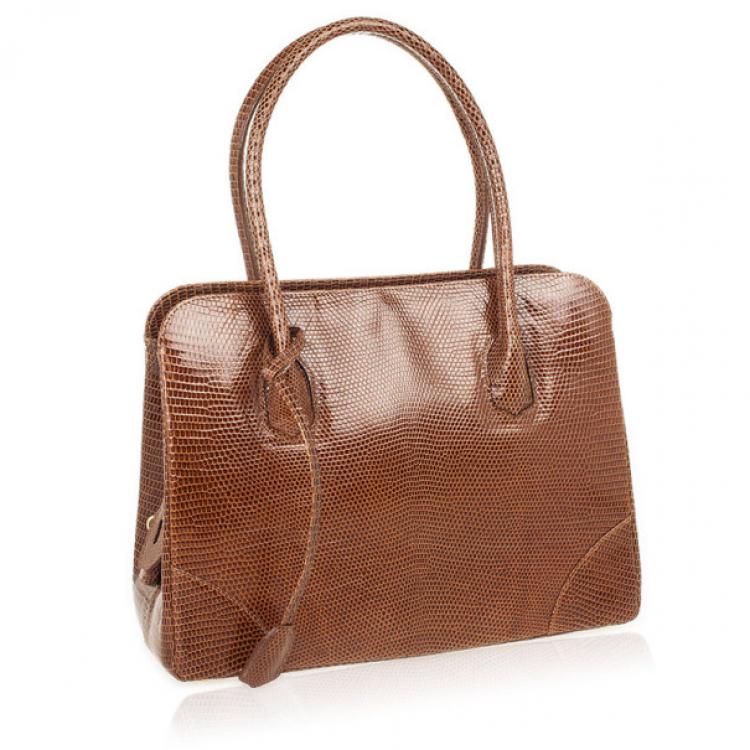 Pre Owned Lana Marks Brown Lizard Large Jet Tote