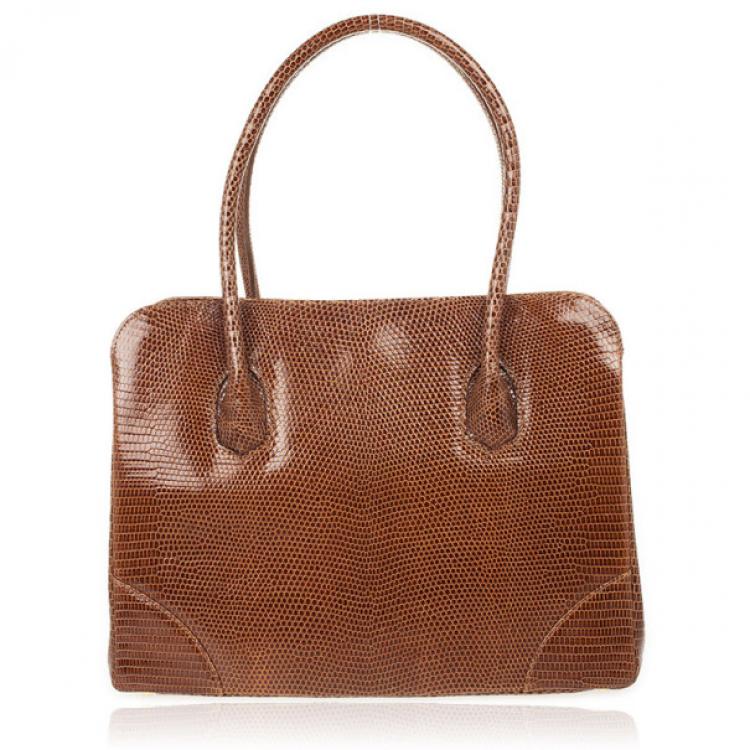 Pre Owned Lana Marks Brown Lizard Large Jet Tote