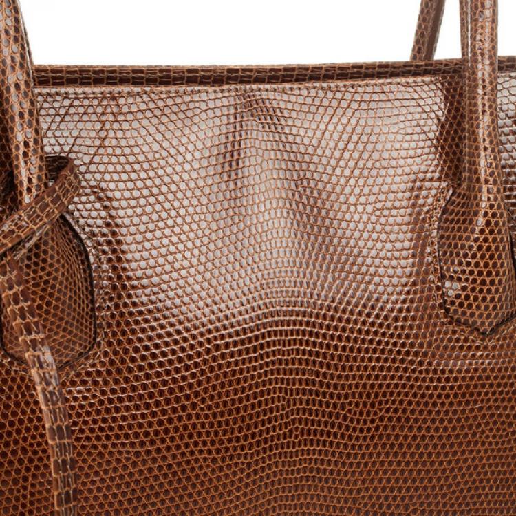 Pre Owned Lana Marks Brown Lizard Large Jet Tote