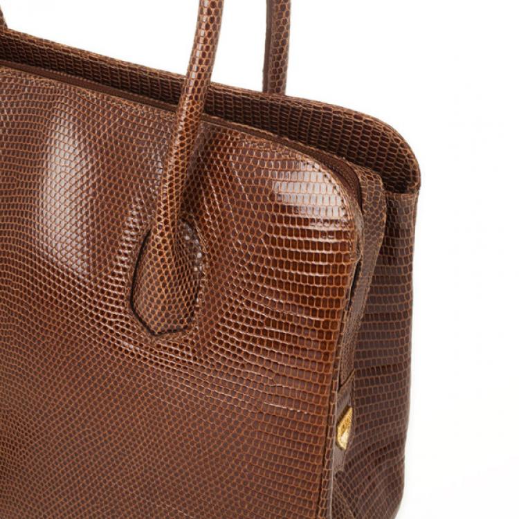 Pre Owned Lana Marks Brown Lizard Large Jet Tote