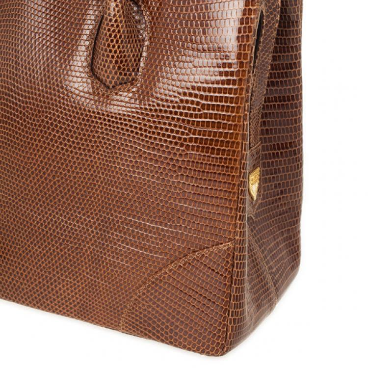 Pre Owned Lana Marks Brown Lizard Large Jet Tote