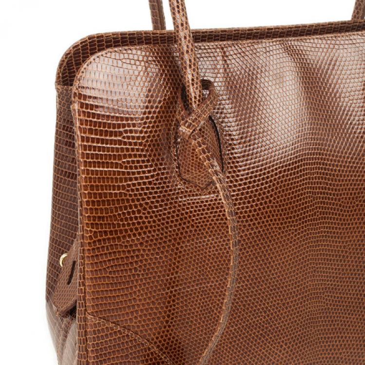 Pre Owned Lana Marks Brown Lizard Large Jet Tote