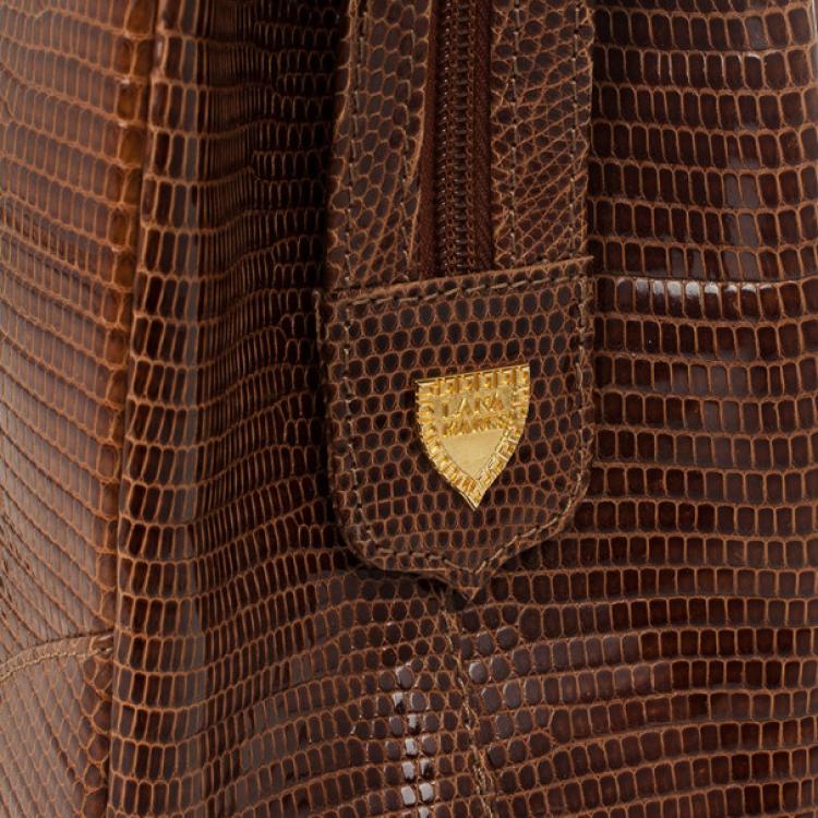 Pre Owned Lana Marks Brown Lizard Large Jet Tote