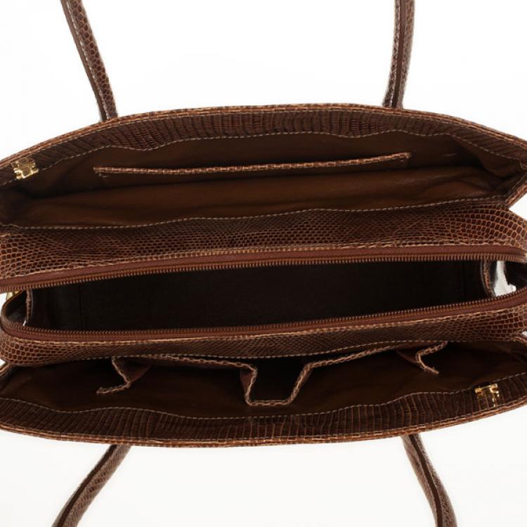 Pre Owned Lana Marks Brown Lizard Large Jet Tote
