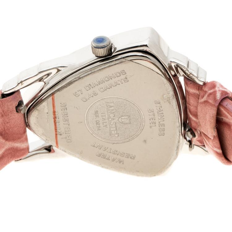 Pre Owned Lancaster White Mother of Pearl stainless Steel Diamond Accented Women's Wristwatch 26 mm