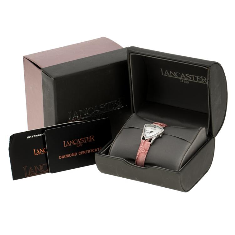 Pre Owned Lancaster White Mother of Pearl stainless Steel Diamond Accented Women's Wristwatch 26 mm