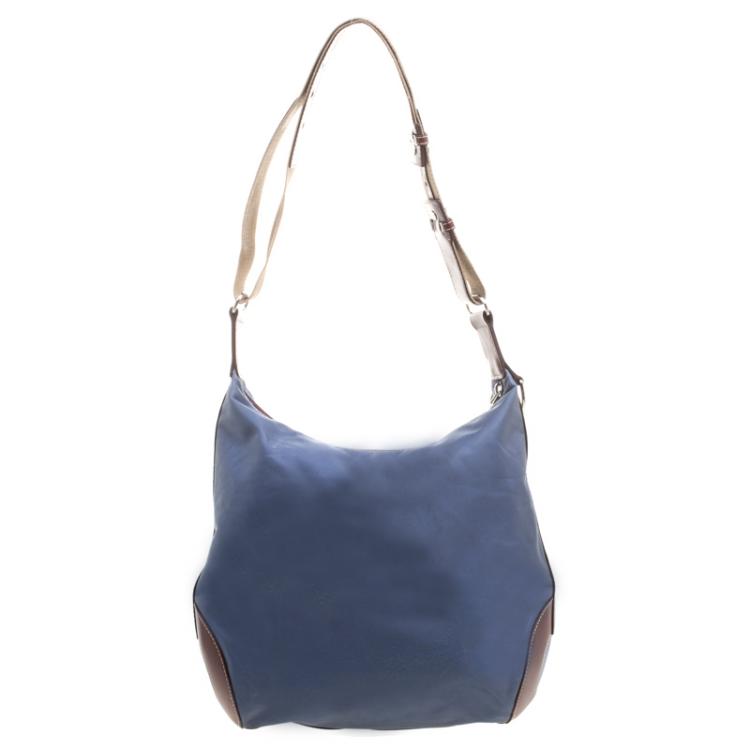 Pre Owned Lancel Metallic Blue Nylon Miss Bowling Hobo