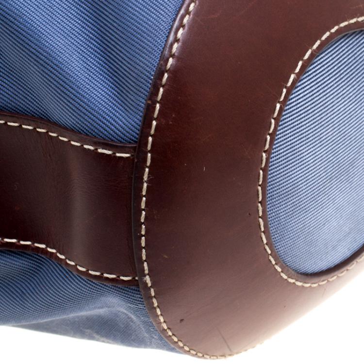 Pre Owned Lancel Metallic Blue Nylon Miss Bowling Hobo
