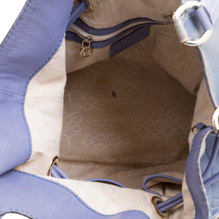 Pre Owned Lancel Blue Croc Embossed Leather Premier Flirt Bucket Bag