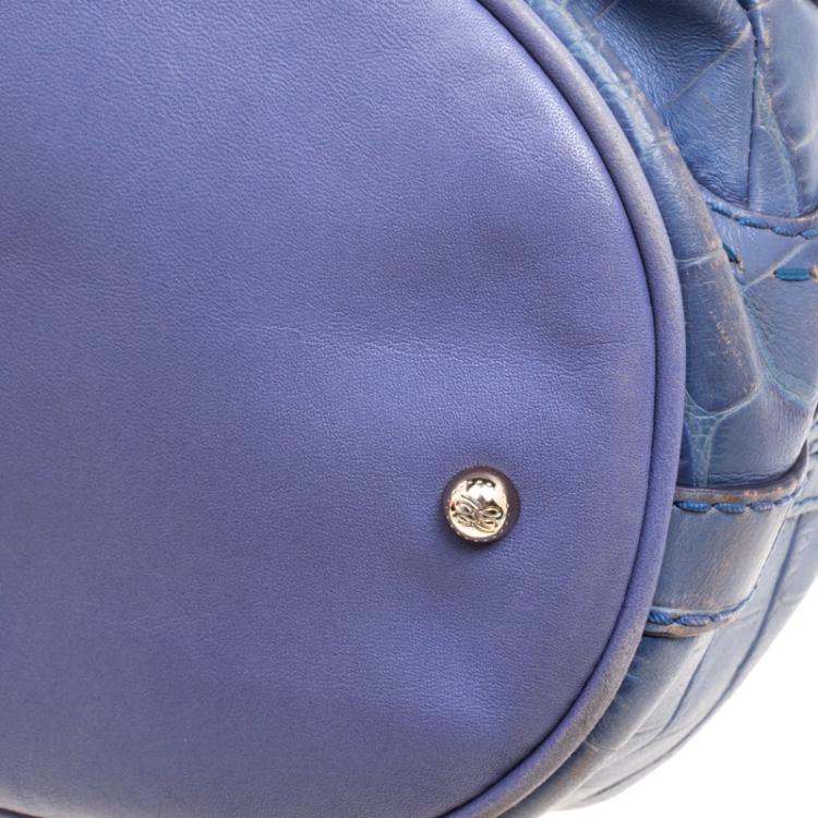 Pre Owned Lancel Blue Croc Embossed Leather Premier Flirt Bucket Bag