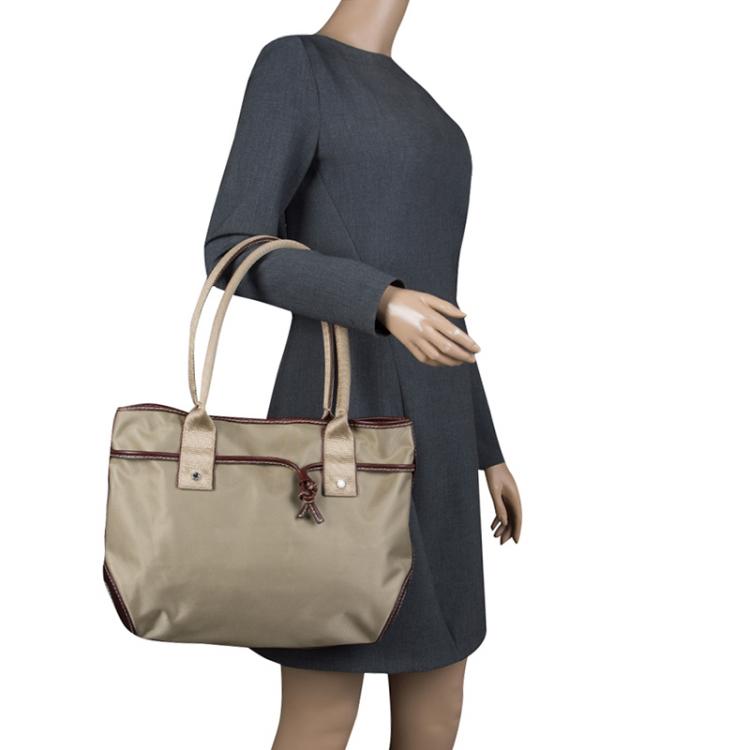 Pre Owned Lancel Beige and Brown Nylon and Leather Tote