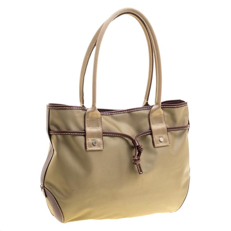 Pre Owned Lancel Beige and Brown Nylon and Leather Tote