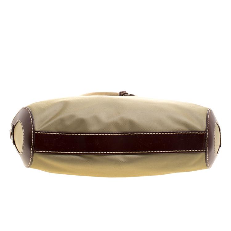 Pre Owned Lancel Beige and Brown Nylon and Leather Tote