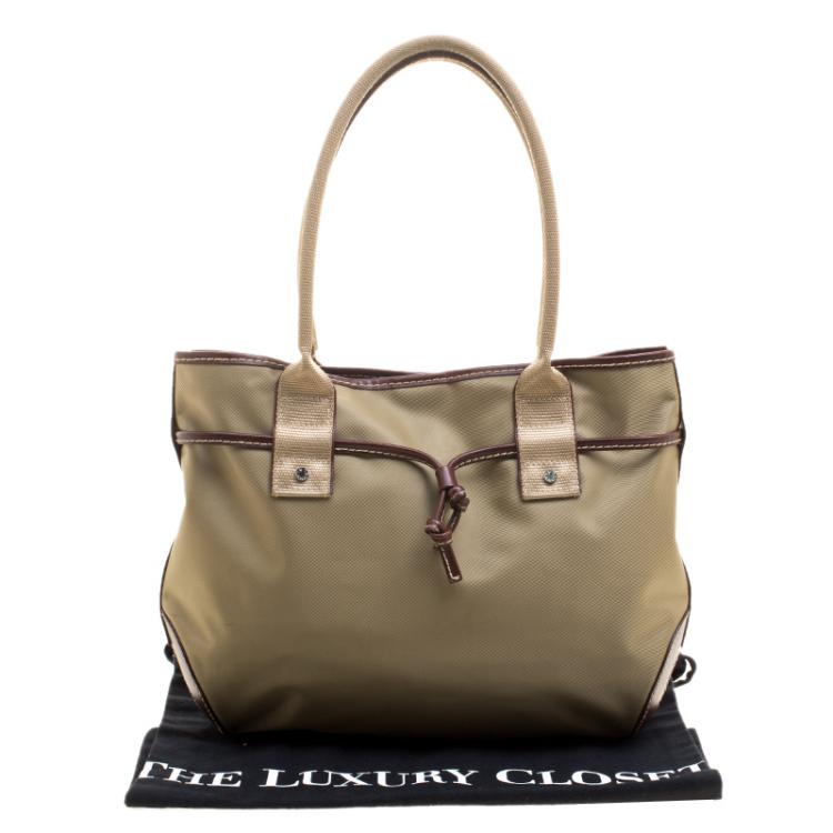Pre Owned Lancel Beige and Brown Nylon and Leather Tote