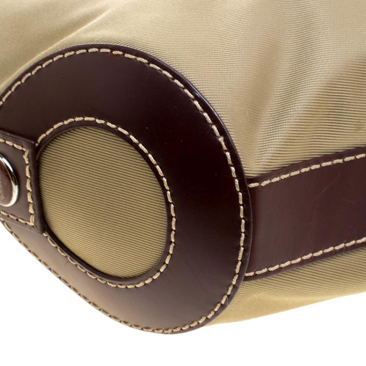 Pre Owned Lancel Beige and Brown Nylon and Leather Tote