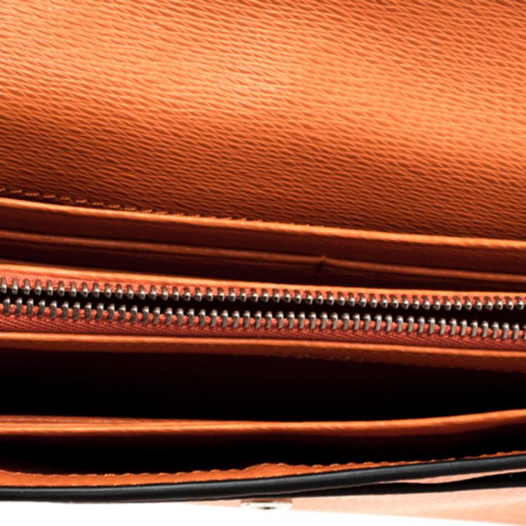 Pre Owned Lancel Orange Leather Enveloppe Continental Wallet 