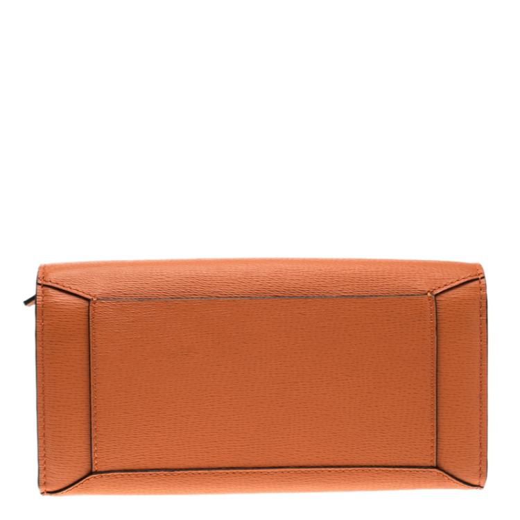 Pre Owned Lancel Orange Leather Enveloppe Continental Wallet 