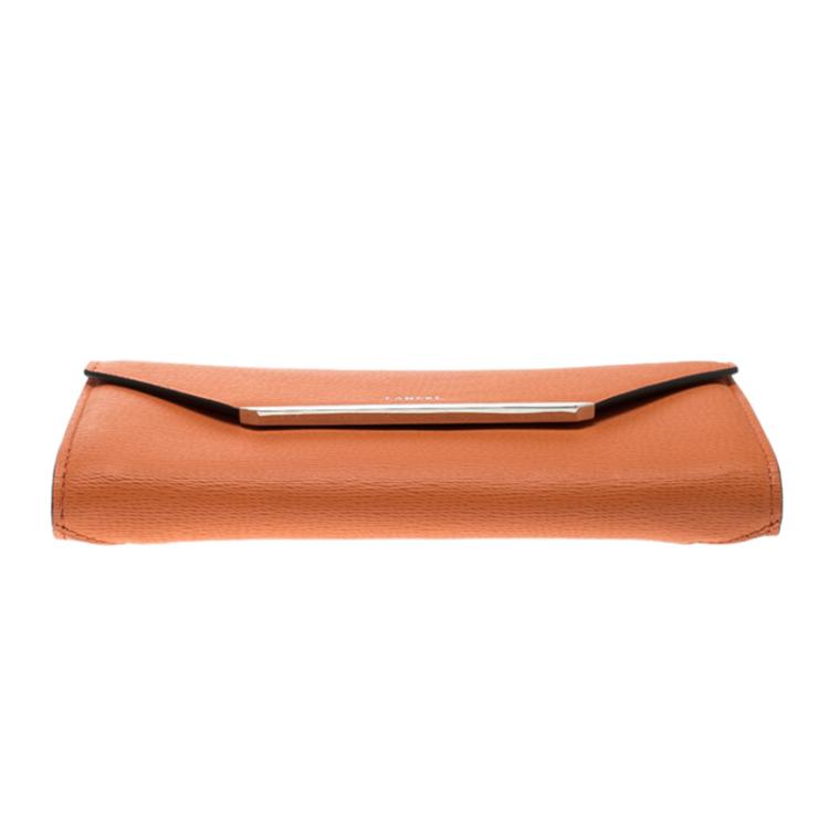 Pre Owned Lancel Orange Leather Enveloppe Continental Wallet 