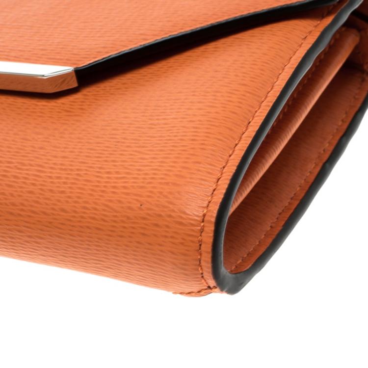 Pre Owned Lancel Orange Leather Enveloppe Continental Wallet 