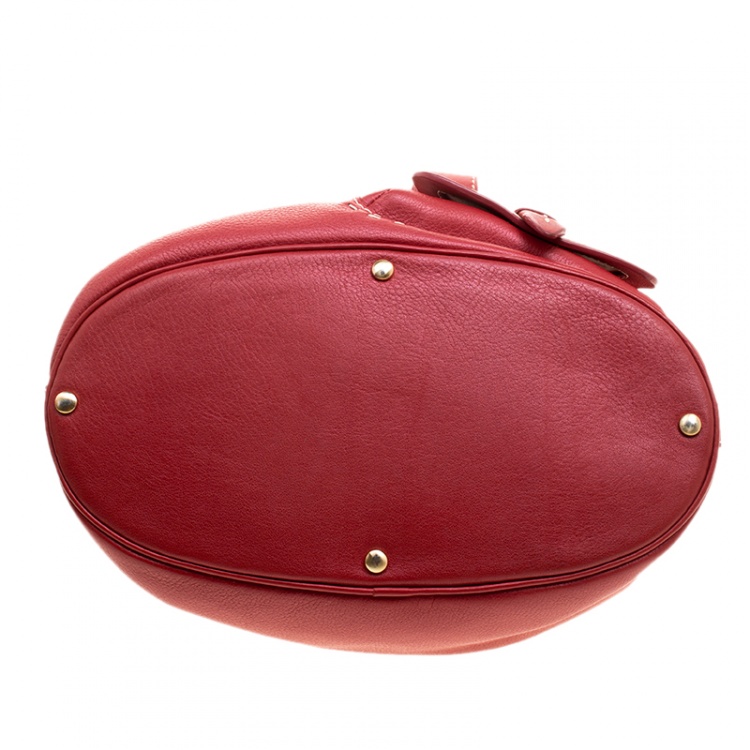 Pre Owned Lancel Red Leather Premiere Flirt Bucket Shoulder Bag