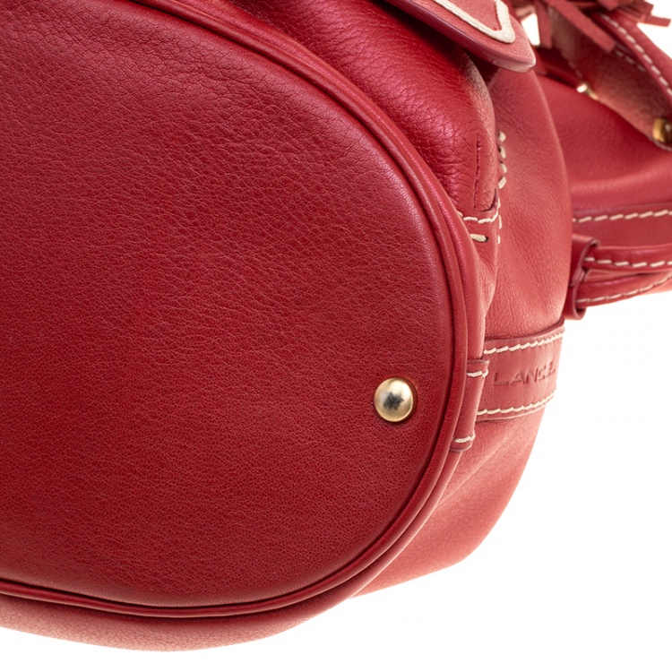 Pre Owned Lancel Red Leather Premiere Flirt Bucket Shoulder Bag