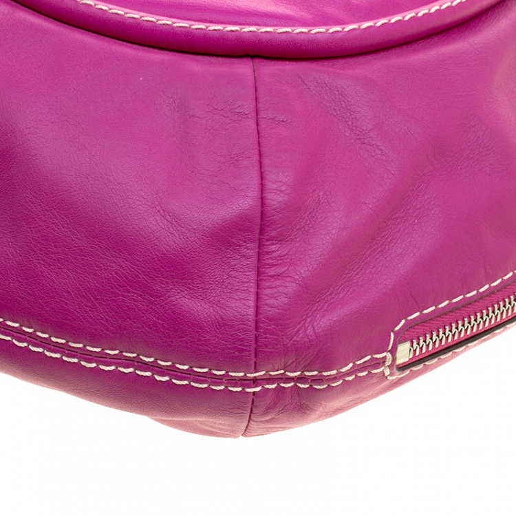 Pre Owned Lancel Fuchsia Leather Delice Hobo