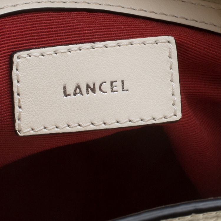 Pre Owned Lancel Off White Croc Embossed Leather Drawstring Bucket Bag