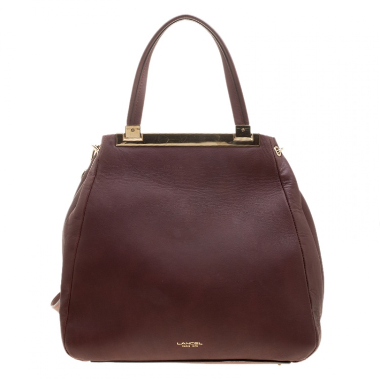 Pre Owned Lancel Burgundy Leather Drawstring Bucket Tote