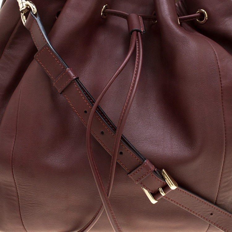 Pre Owned Lancel Burgundy Leather Drawstring Bucket Tote