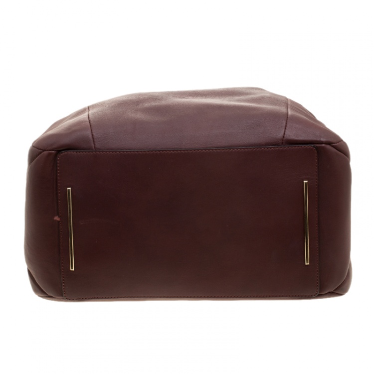 Pre Owned Lancel Burgundy Leather Drawstring Bucket Tote