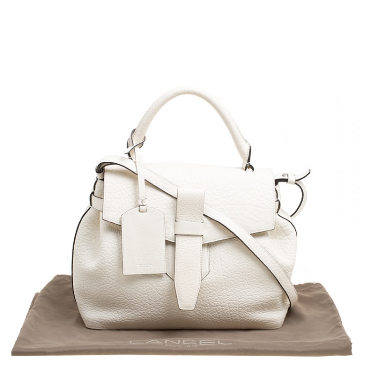 Pre Owned Lancel Off White Grained Leather Medium Charlie De Lancel Top Handle Bag