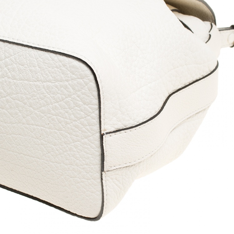 Pre Owned Lancel Off White Grained Leather Medium Charlie De Lancel Top Handle Bag