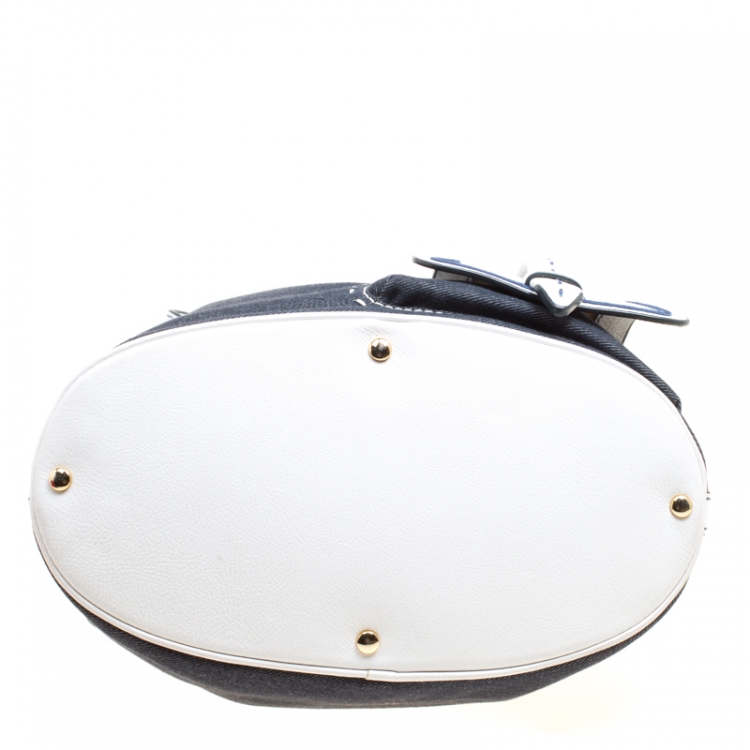 Pre Owned Lancel Blue/White Denim and Leather Premiere Flirt Bucket Shoulder Bag